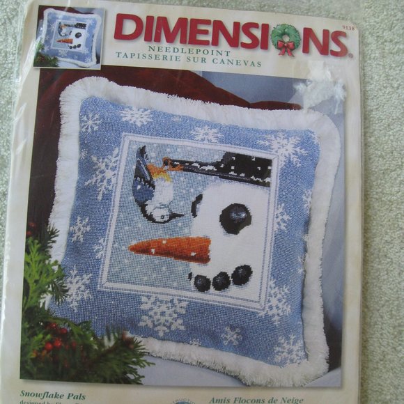 Dimensions SNOWFLAKE PALS Needlepoint Pillow Kit #9138 Snowman Bird 12"x12" 2006 - Picture 1 of 9